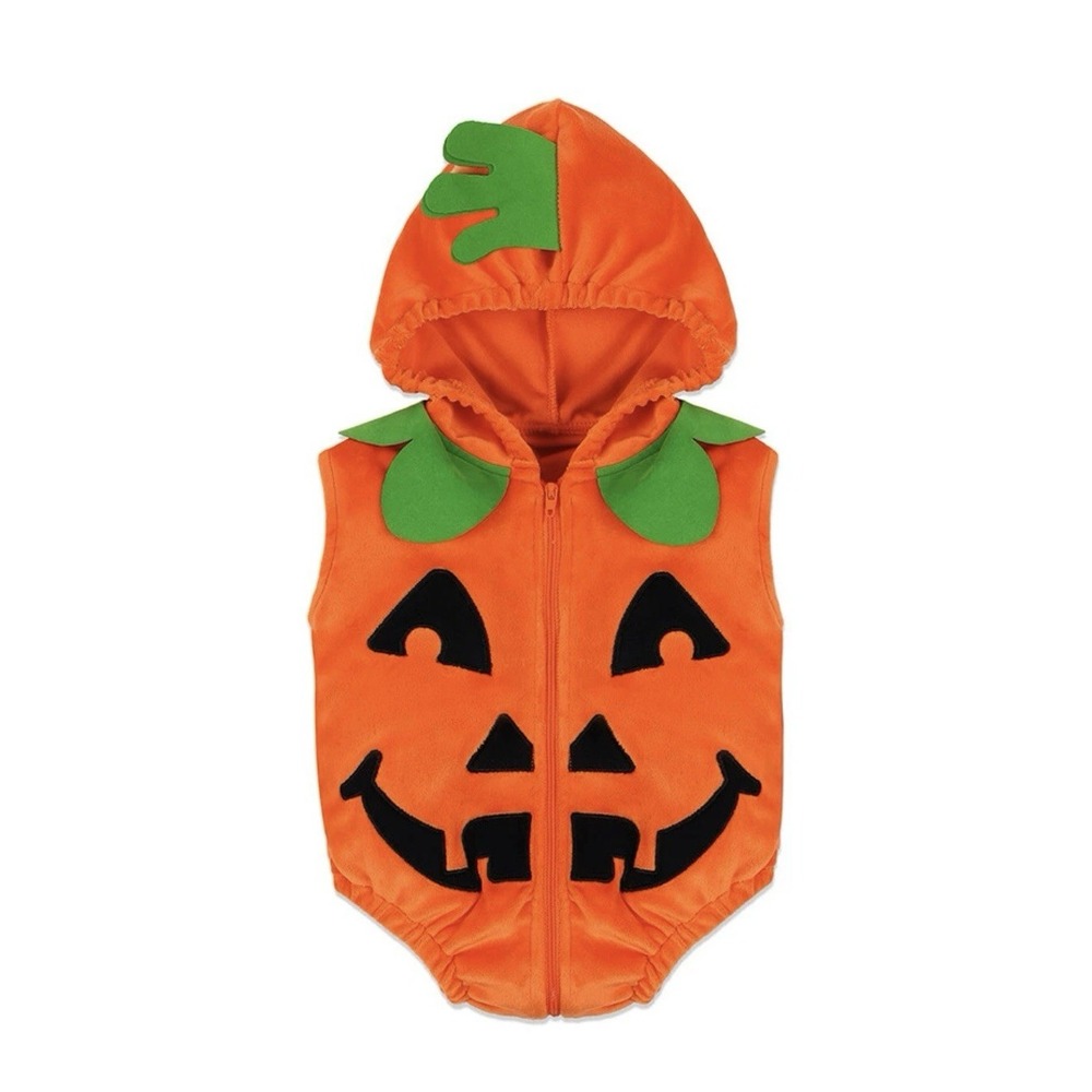 Infant Pumpkin Costume Baby Hooded Zipper Jumpsuit Romper Halloween 12-18 Mth